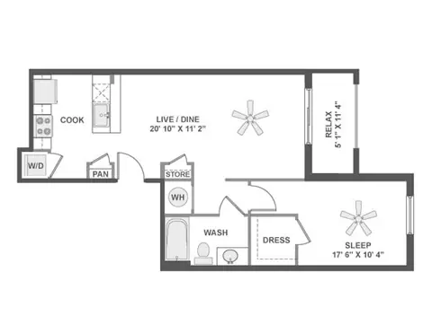Floor plan A3b, 1 bed · 1 bath · 712 sf