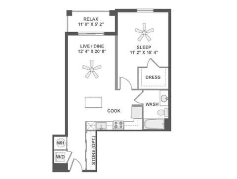 Floor plan A3f, 1 bed · 1 bath · 748 to 780 sf