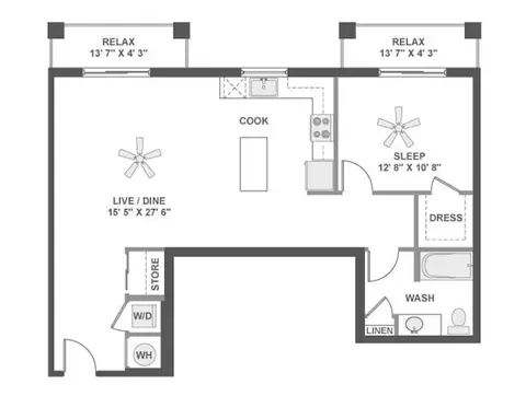 Floor plan A5, 1 bed · 1 bath · 914 sf