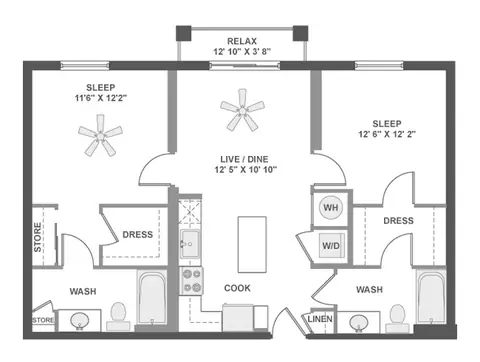 Floor plan C3, 2 beds · 2 baths · 925 to 1,042 sf