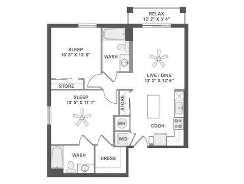 Floor plan C3c, 2 beds · 2 baths · 926 sf