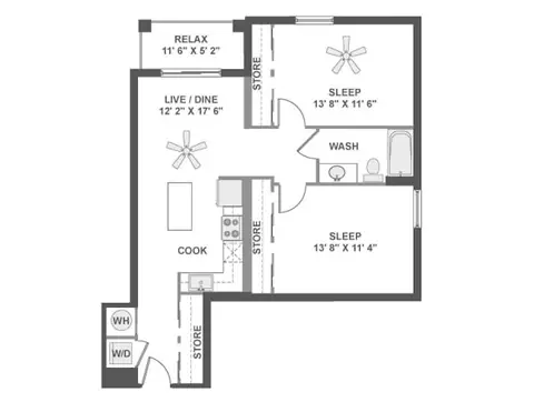 Floor plan B4, 2 beds · 1 bath · 931 sf