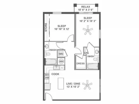 Floor plan C3a, 2 beds · 2 baths · 985 sf