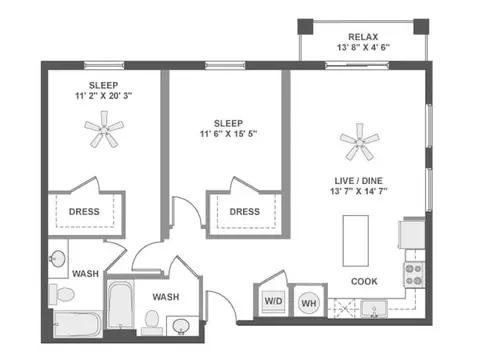 Floor plan C4a, 2 beds · 2 baths · 1,036 sf