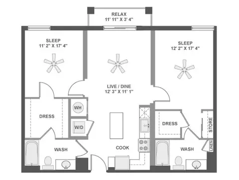 Floor plan C4d, 2 beds · 2 baths · 1,042 to 1,070 sf