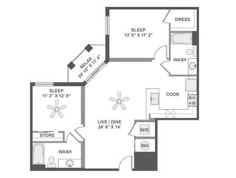 Floor plan C4c, 2 beds · 2 baths · 1,045 sf