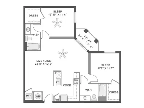 Floor plan C5, 2 beds · 2 baths · 1,071 to 1,109 sf