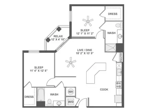 Floor plan C5a, 2 beds · 2 baths · 1,122 sf
