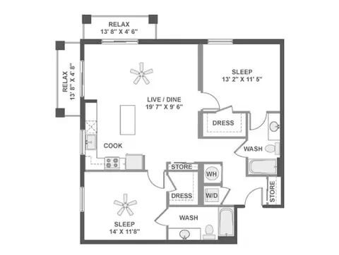 Floor plan C5c, 2 beds · 2 baths · 1,160 sf