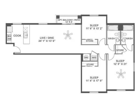 Floor plan D4, 3 beds · 2 baths · 1,386 sf