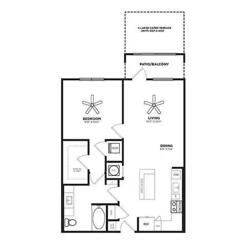 Floor plan Amethyst, 1 bed · 1 bath · 800 sf