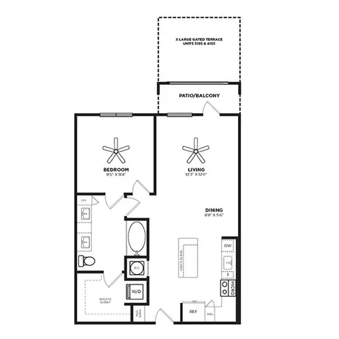 Floor plan Aquamarine, 1 bed · 1 bath · 800 sf
