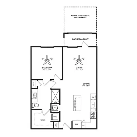Floor plan Azure, 1 bed · 1 bath · 804 sf