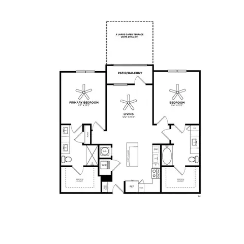Floor plan Cerise, 2 beds · 2 baths · 1,109 sf