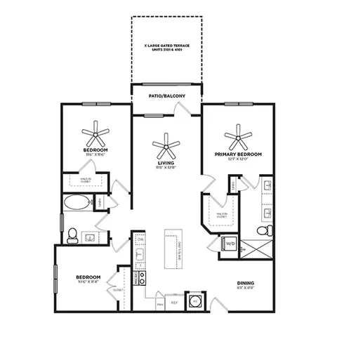 Floor plan Magenta, 3 beds · 2 baths · 1,364 sf