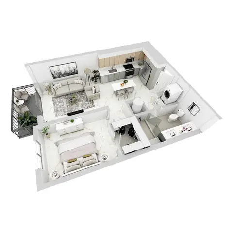 Floor plan P-A2, 1 bed · 1 bath · 731 sf