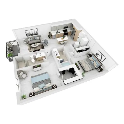 Floor plan B1, 2 beds · 2 baths · 1,003 sf