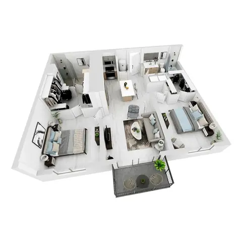 Floor plan B2, 2 beds · 2 baths · 1,080 sf