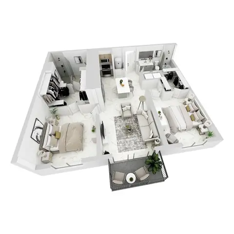 Floor plan P-B2, 2 beds · 2 baths · 1,080 sf