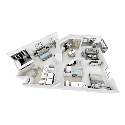 Floor plan B3, 2 beds · 2 baths · 1,099 sf