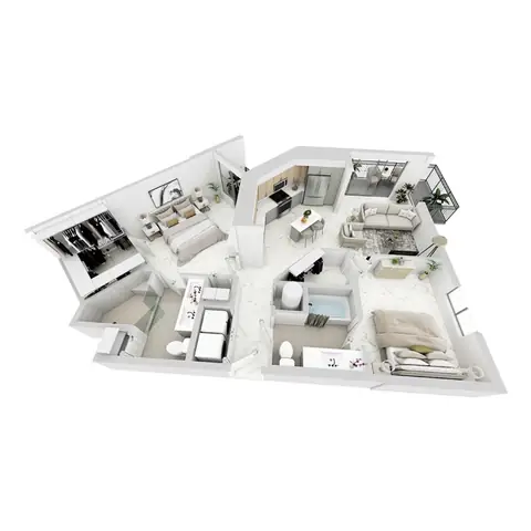 Floor plan P-B3, 2 beds · 2 baths · 1,099 sf