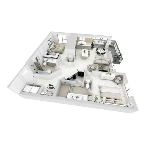 Floor plan P-B4, 2 beds · 2 baths · 1,201 sf