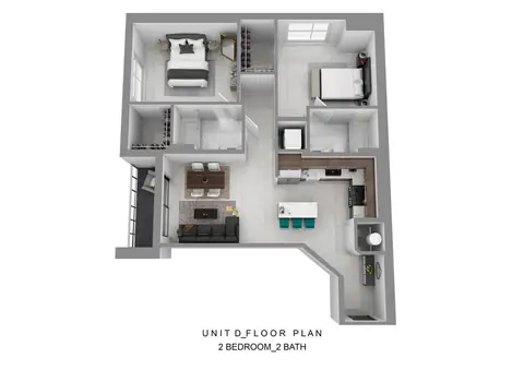 Floor plan D, 2 beds · 2 baths · 993 sf