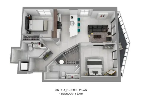 Floor plan A, 2 beds · 2 baths · 1,073 sf