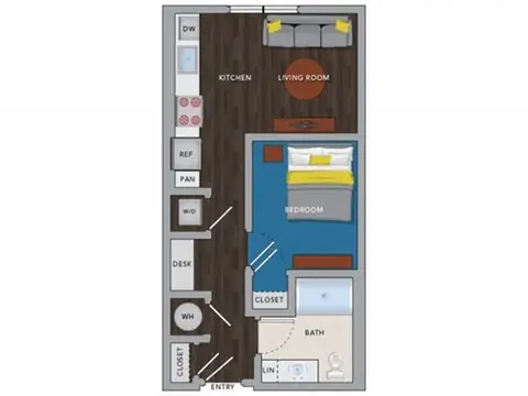 Floor plan E1M, Studio · 1 bath · 528 sf