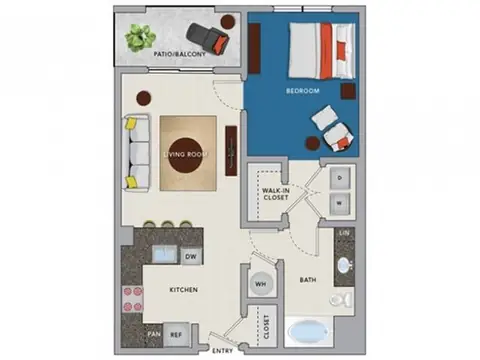 Floor plan A3a, 1 bed · 1 bath · 735 sf