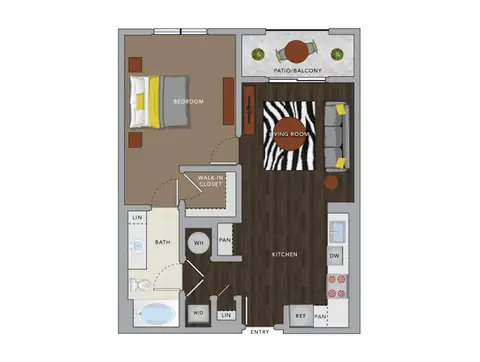 Floor plan A3bM, 1 bed · 1 bath · 738 sf