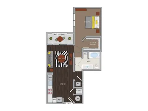 Floor plan A3cM, 1 bed · 1 bath · 754 sf