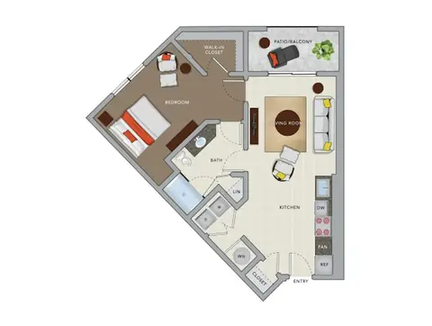 Floor plan A3d, 1 bed · 1 bath · 763 sf