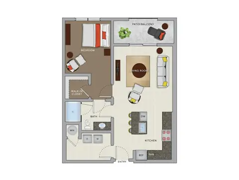 Floor plan A3e, 1 bed · 1 bath · 791 sf