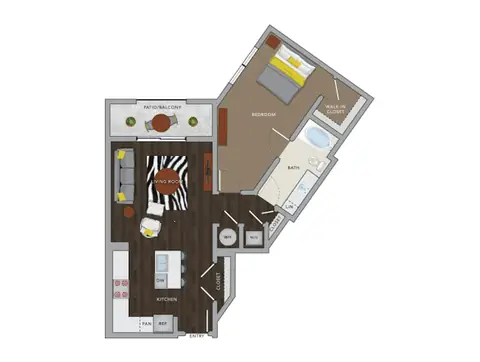 Floor plan A4M, 1 bed · 1 bath · 807 sf