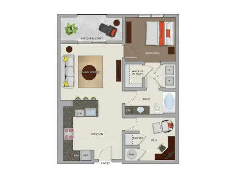 Floor plan A4aD, 1 bed · 1 bath · 825 sf