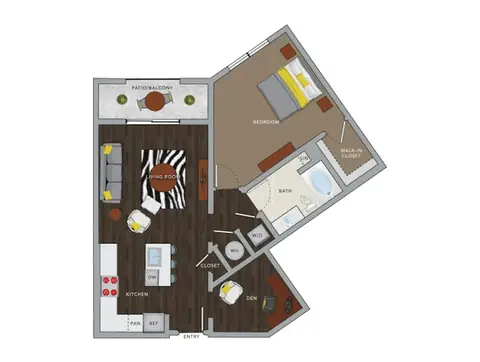 Floor plan A4cDM, 1 bed · 1 bath · 882 sf