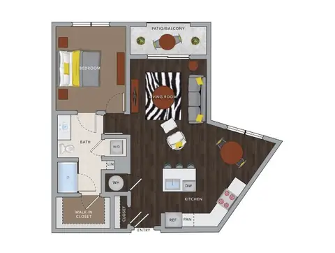 Floor plan A4dM, 1 bed · 1 bath · 884 sf