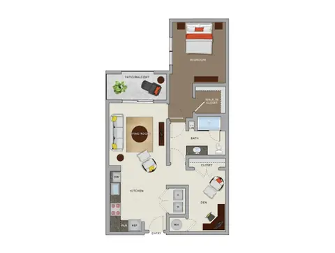 Floor plan A5D, 1 bed · 1 bath · 900 sf