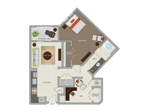 Floor plan A5aD, 1 bed · 1 bath · 936 sf