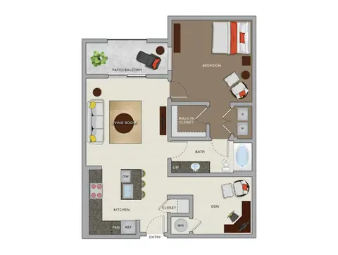Floor plan A5bD, 1 bed · 1 bath · 952 sf