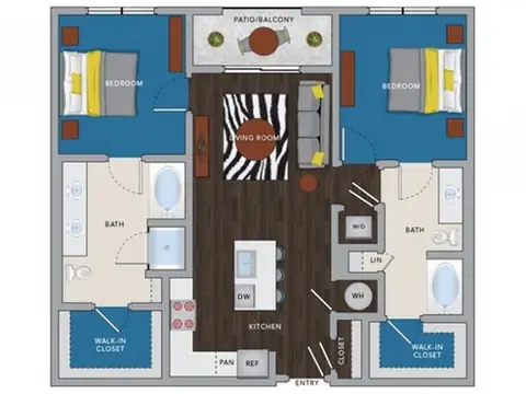 Floor plan C4M, 2 beds · 2 baths · 1,075 sf