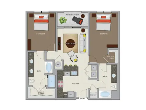 Floor plan C5, 2 beds · 2 baths · 1,128 sf