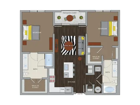 Floor plan C5cM, 2 beds · 2 baths · 1,150 sf