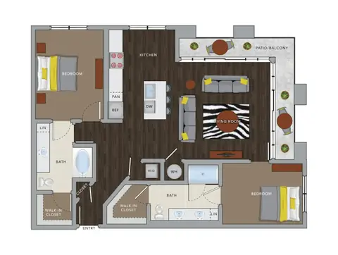 Floor plan C6M, 2 beds · 2 baths · 1,214 sf