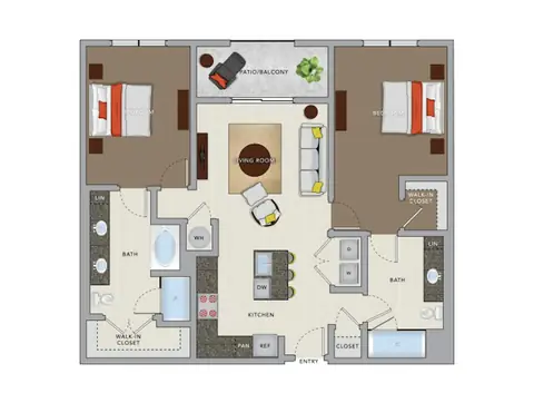 Floor plan C6a, 2 beds · 2 baths · 1,216 sf