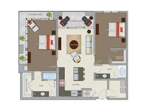 Floor plan C6b, 2 beds · 2 baths · 1,230 sf