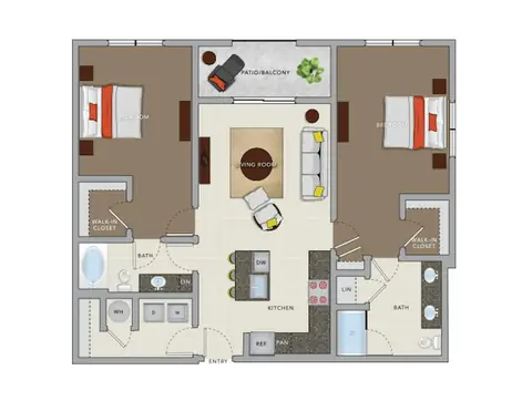Floor plan C6d, 2 beds · 2 baths · 1,250 sf