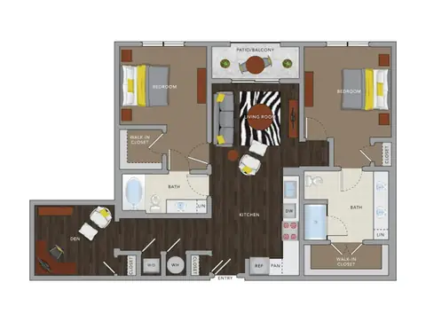 Floor plan C6eDM, 2 beds · 2 baths · 1,255 sf