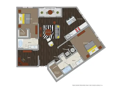 Floor plan C6fDM, 2 beds · 2 baths · 1,285 sf